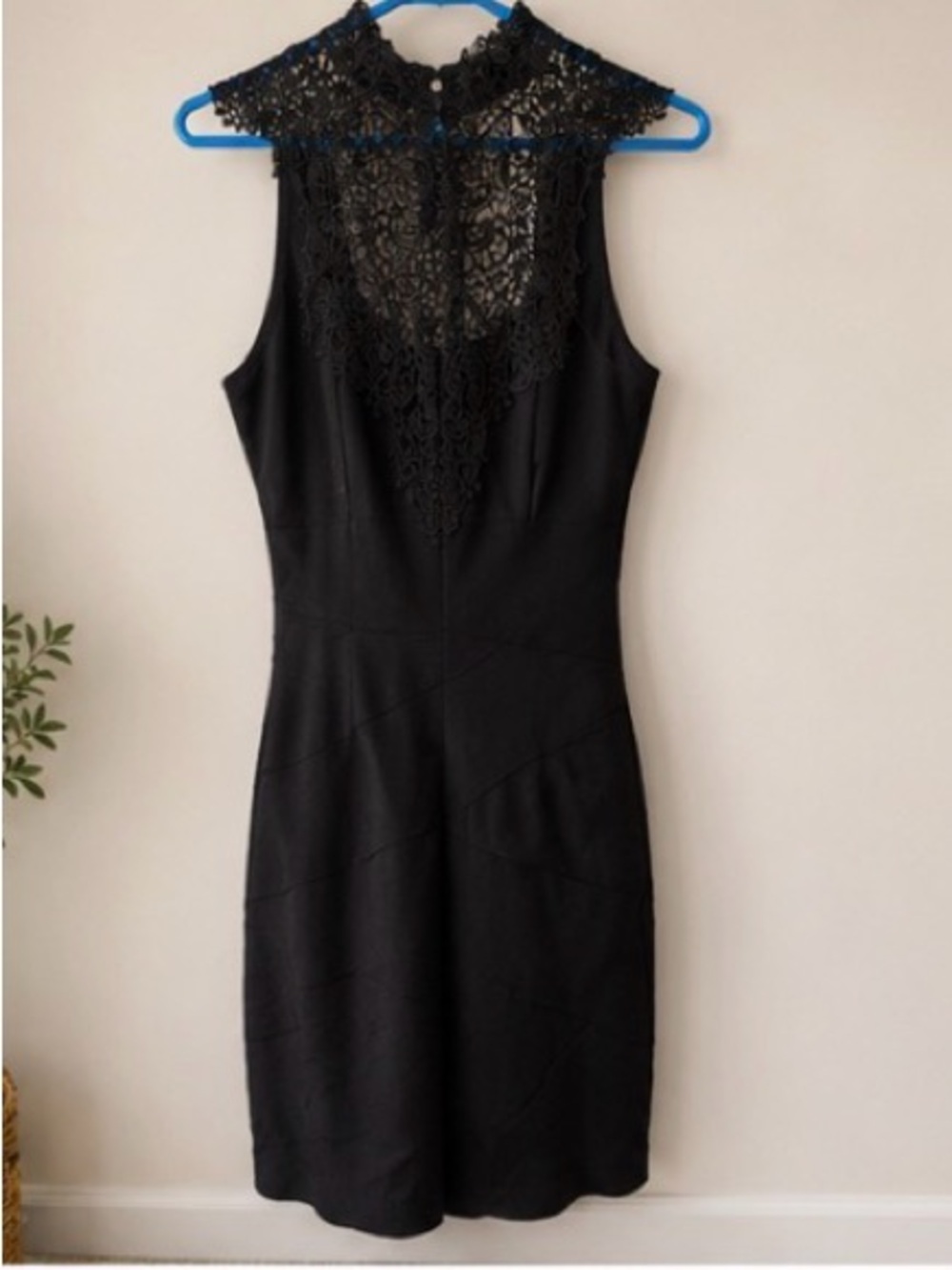 le chateau Black Lace-Yoke Tie-Back Mini Dress
